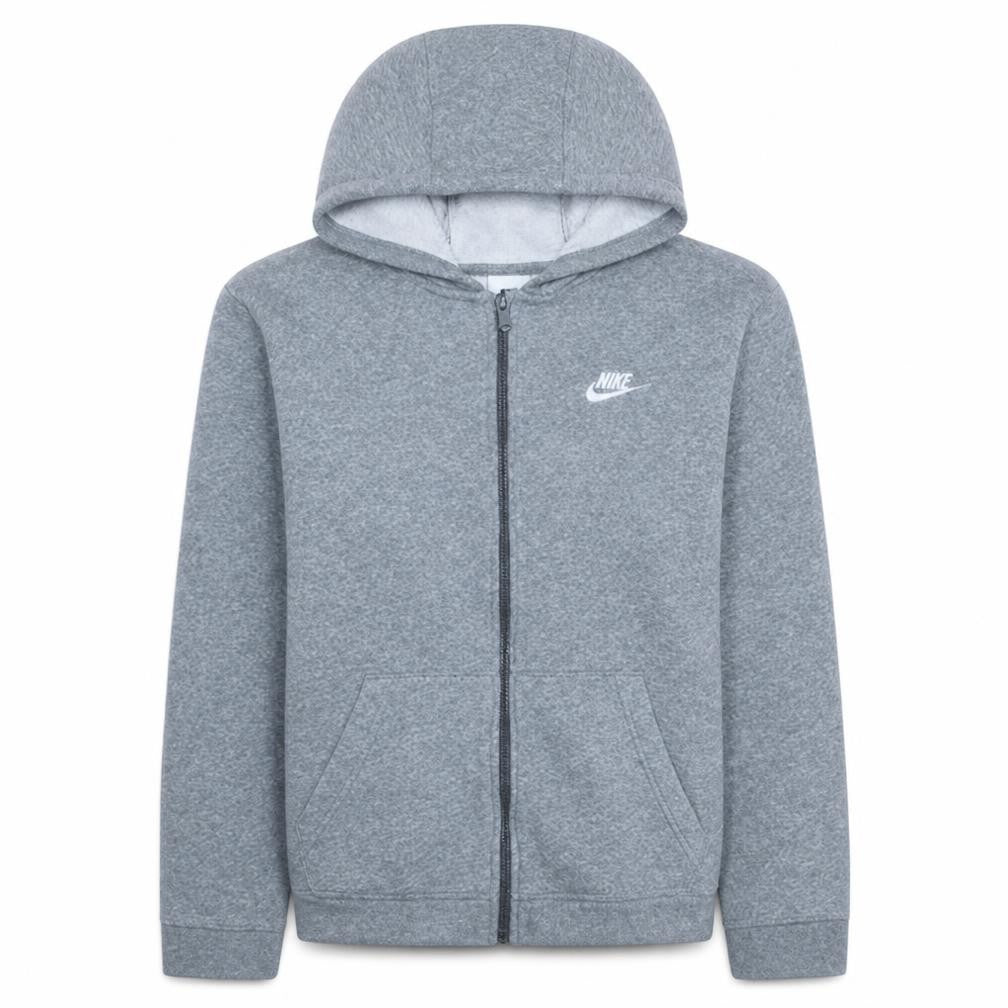 Front view of Nike Teens Grey Full Zip Fleece Hoodie XL Regular Fit
