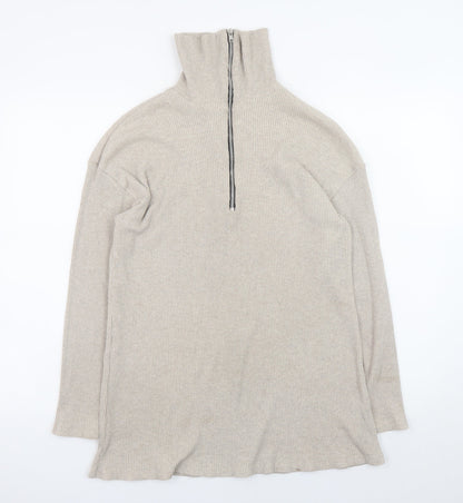 PrettyLittleThing Women Beige High Neck Half Zip Jumper Size 14