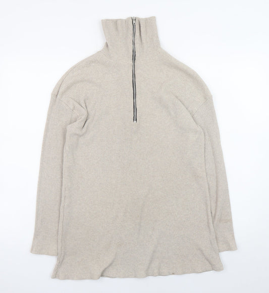 PrettyLittleThing Women Beige High Neck Half Zip Jumper Size 14