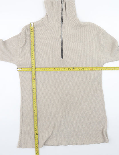PrettyLittleThing Women Beige High Neck Half Zip Jumper Size 14