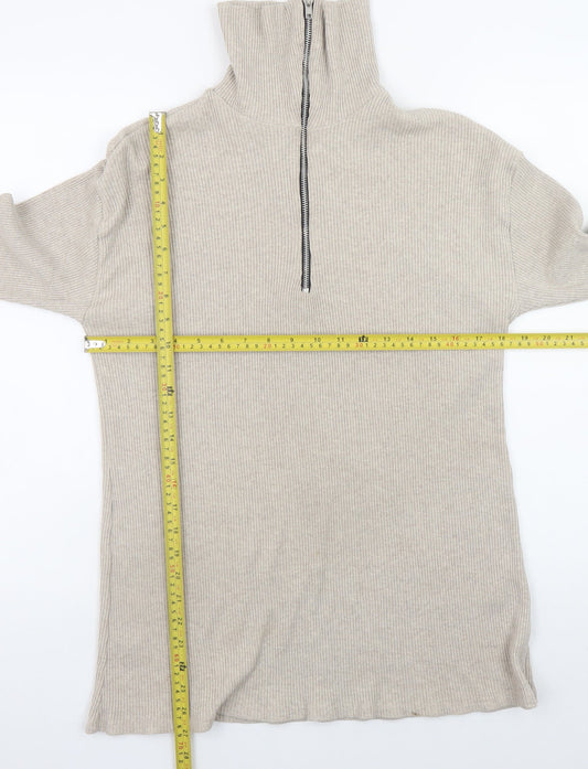 PrettyLittleThing Women Beige High Neck Half Zip Jumper Size 14