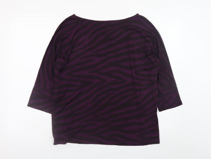 Jaeger Womens Purple Animal Print 3/4 Sleeve Tunic Blouse M