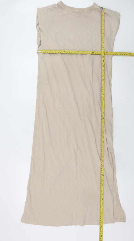 H&M Women Beige Size 8 Sleeveless Midi T-Shirt Dress