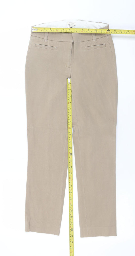 J.Crew Women Beige Stretch Cotton Blend Straight Trousers Size 00R