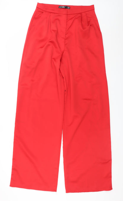 Missguided Womens Red Wide-Leg Pleated High Waisted Trousers Size 10