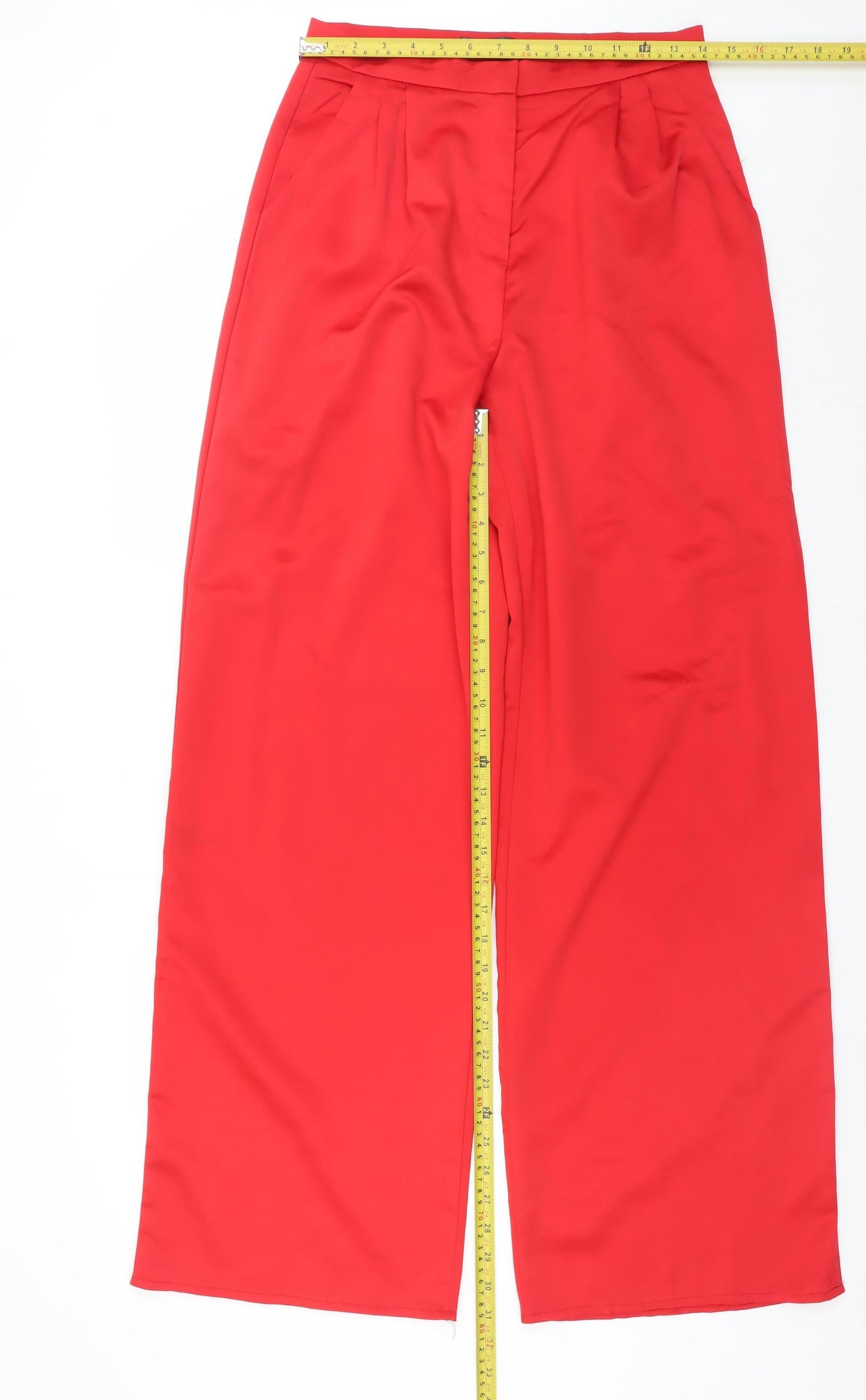 Missguided Womens Red Wide-Leg Pleated High Waisted Trousers Size 10