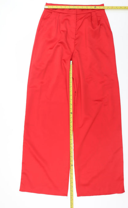 Missguided Womens Red Wide-Leg Pleated High Waisted Trousers Size 10
