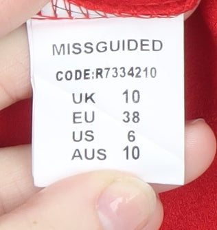 Missguided Womens Red Wide-Leg Pleated High Waisted Trousers Size 10