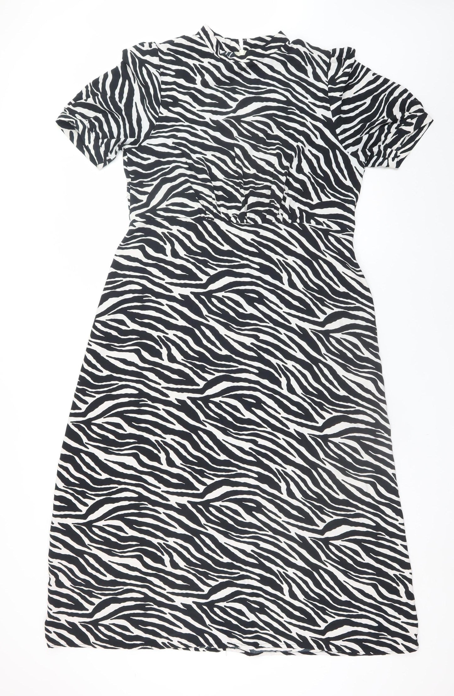 Peacocks Women Black Zebra Print Midi A-Line Dress Size 14