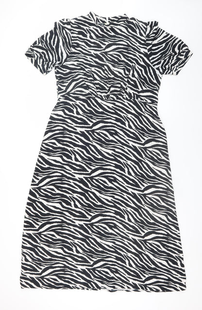 Peacocks Women Black Zebra Print Midi A-Line Dress Size 14