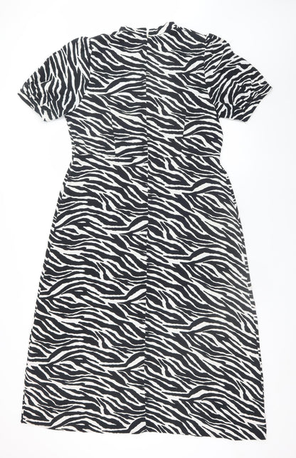 Peacocks Women Black Zebra Print Midi A-Line Dress Size 14