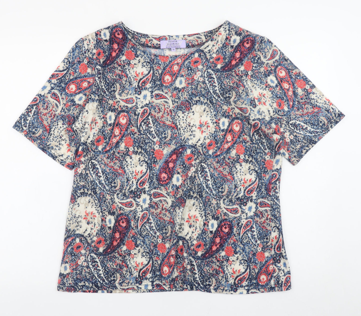 Honor Millburn Women's Multicoloured Paisley Short Sleeve Jersey Top Size 16