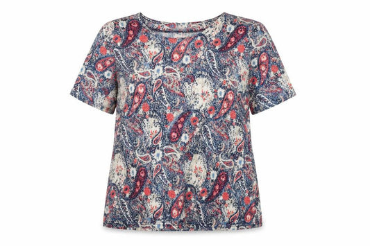 Honor Millburn Women's Multicoloured Paisley Short Sleeve Jersey Top Size 16