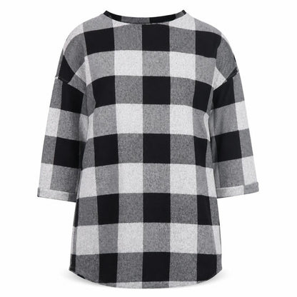 F&F Women's Grey Check Shift Dress UK 14 3/4 Sleeve Boat Neck