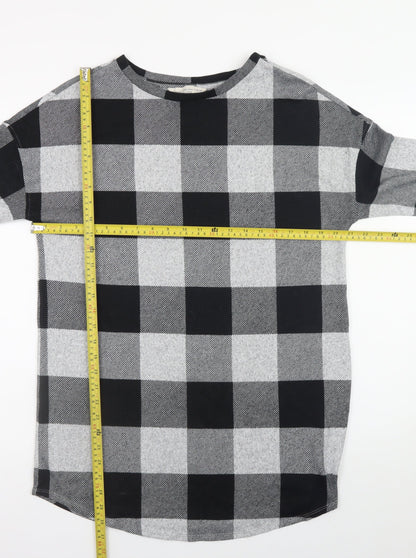 F&F Women's Grey Check Shift Dress UK 14 3/4 Sleeve Boat Neck