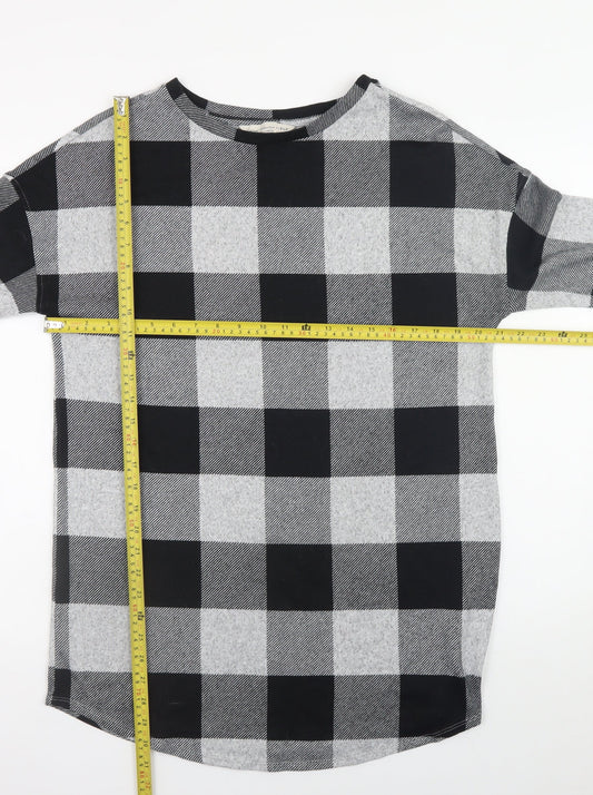 F&F Women's Grey Check Shift Dress UK 14 3/4 Sleeve Boat Neck