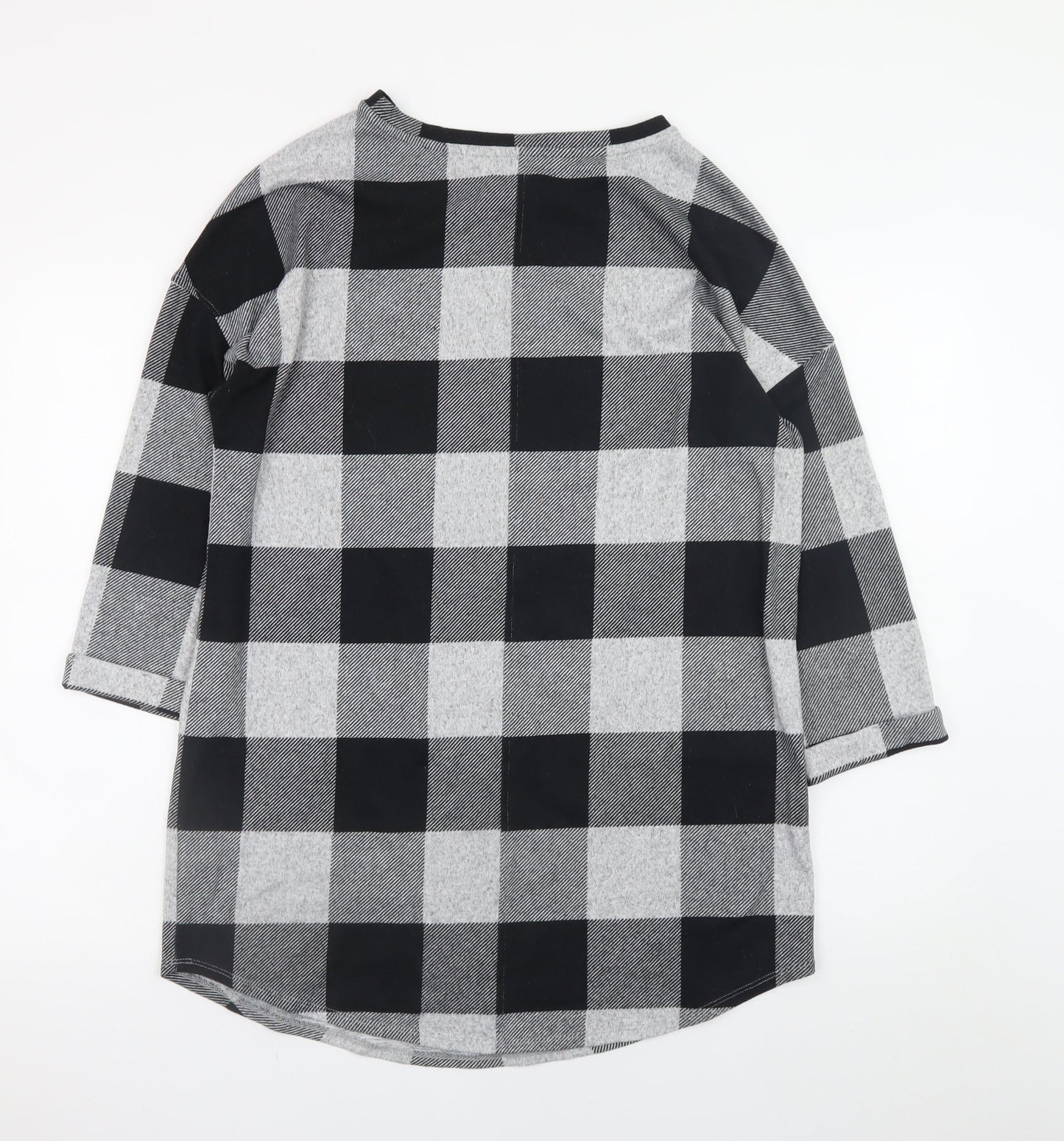 F&F Women's Grey Check Shift Dress UK 14 3/4 Sleeve Boat Neck