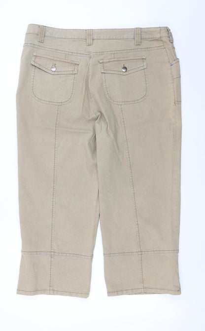 MIAN Women's Beige Cotton Stretch Capri Trousers Size 25
