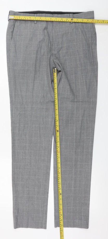 River Island Men's Grey Check Slim Fit Dress Trousers 32L