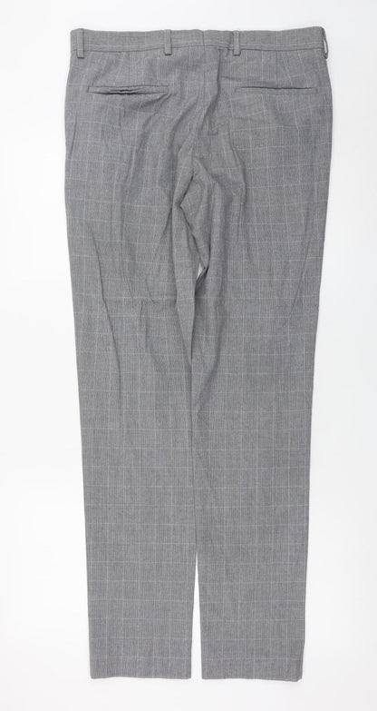 River Island Men's Grey Check Slim Fit Dress Trousers 32L