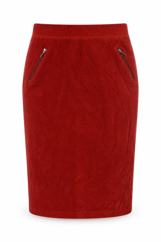 Tu Women Red Corduroy Stretch Skirt Size 10 with Zip Pockets