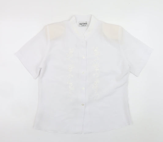 Eye Catch London Women's White Embroidered Short Sleeve Blouse Size 12