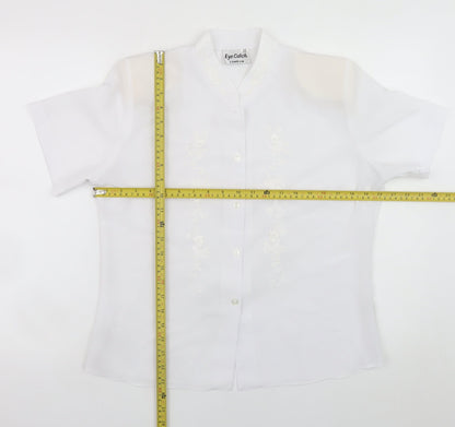 Eye Catch London Women's White Embroidered Short Sleeve Blouse Size 12
