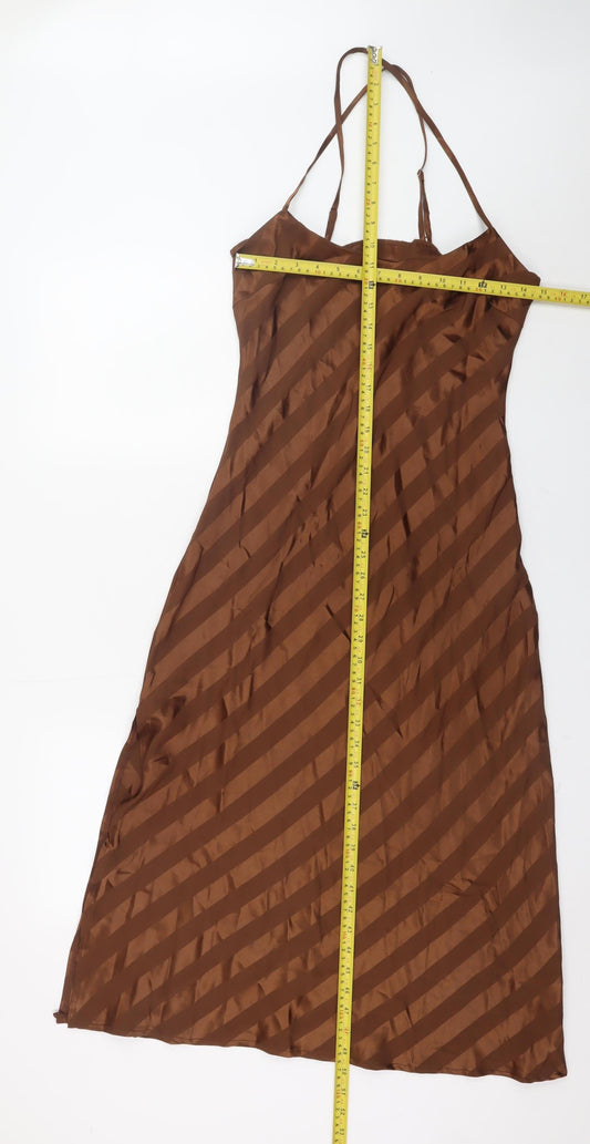 Missguided Women Brown Size 10 Slip Dress Midi Strappy V-Neck