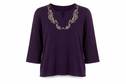 Melissa Women's Purple Embroidered Viscose Tunic Blouse M