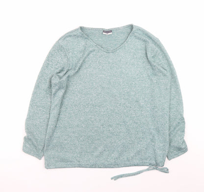 Beloved Women Green XL V-Neck Long Sleeve Stretch Jersey Top