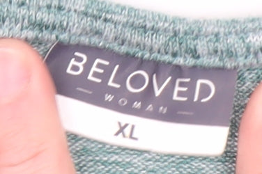 Beloved Women Green XL V-Neck Long Sleeve Stretch Jersey Top