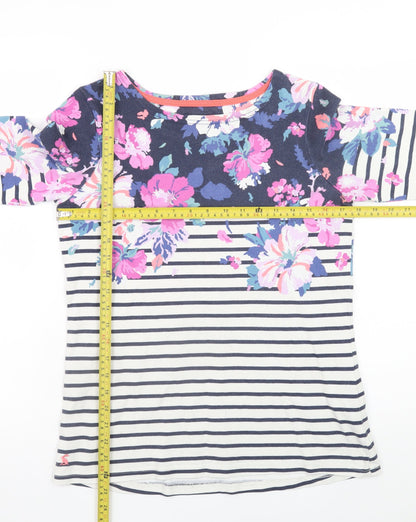 Joules Women's Multicoloured Floral Stripe Cotton 3/4 Sleeve T-Shirt UK 12