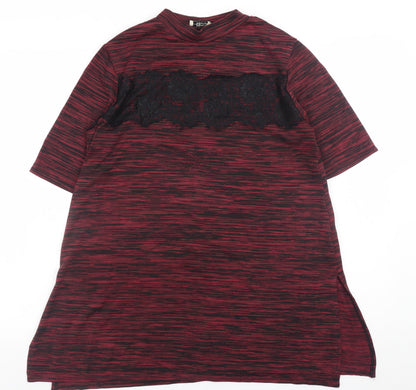 Papaya Weekend Women Red Lace Panel Tunic T-Shirt Size 14