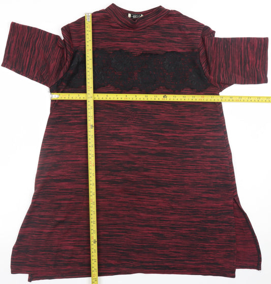 Papaya Weekend Women Red Lace Panel Tunic T-Shirt Size 14