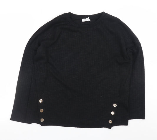 Papaya Womens Black Long Sleeve Button Detail Knit Jumper Size S