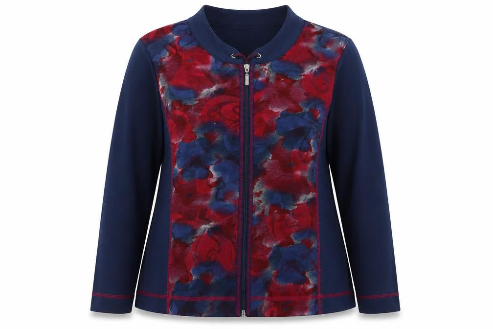 Anna Rose Womens Multicoloured Floral Zip Jersey Top 2XL