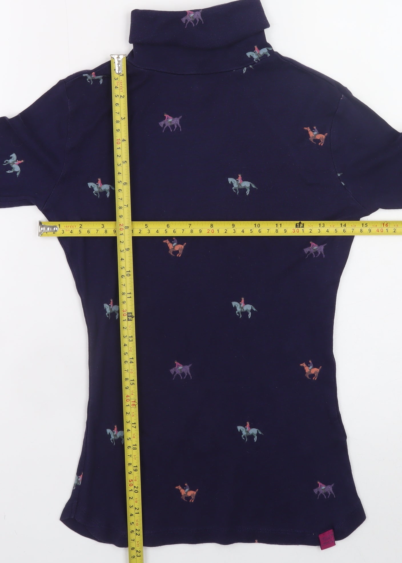 Joules Women’s Blue Roll Neck Horse Print Cotton Modal Long Sleeve Top UK 8