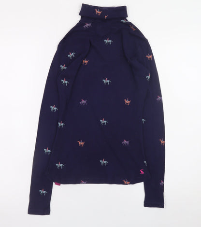 Joules Women’s Blue Roll Neck Horse Print Cotton Modal Long Sleeve Top UK 8