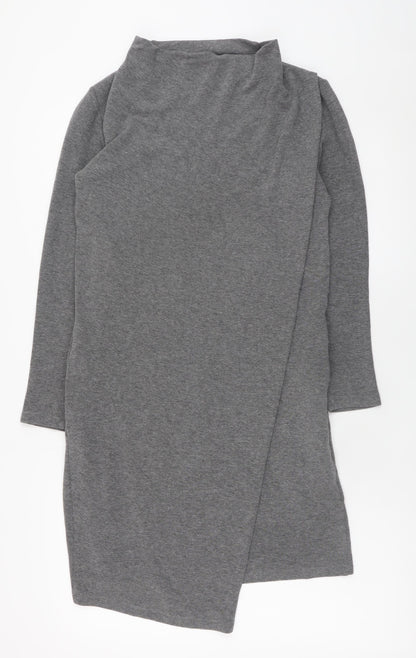 COS Women Grey Jersey Shift Dress XS Long Sleeve High Neck