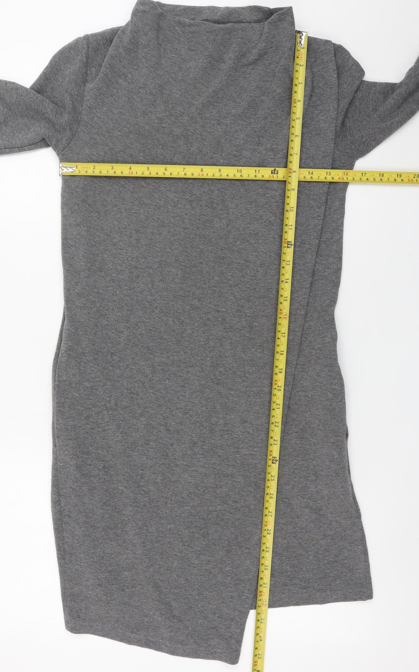 COS Women Grey Jersey Shift Dress XS Long Sleeve High Neck