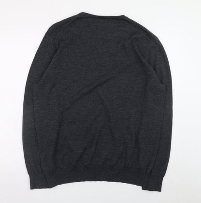 Linea Men’s Grey Luxury Merino Wool Crew Neck Jumper XXL