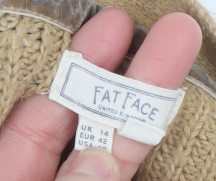Fat Face Women’s Beige Chunky Knit Button Cardigan Size 14
