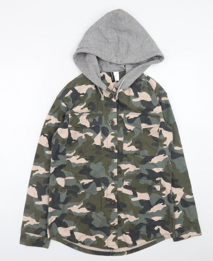 H&M Divided Women's Green Camouflage Hooded Military Jacket Size 4
