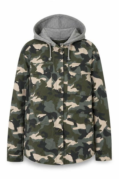 H&M Divided Women's Green Camouflage Hooded Military Jacket Size 4