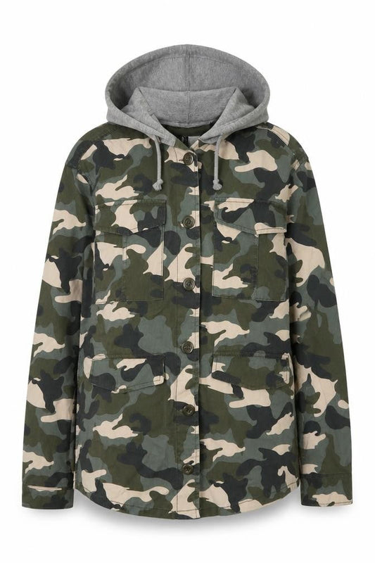 H&M Divided Women's Green Camouflage Hooded Military Jacket Size 4