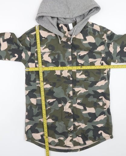 H&M Divided Women's Green Camouflage Hooded Military Jacket Size 4