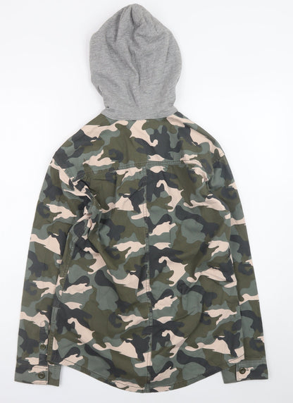 H&M Divided Women's Green Camouflage Hooded Military Jacket Size 4