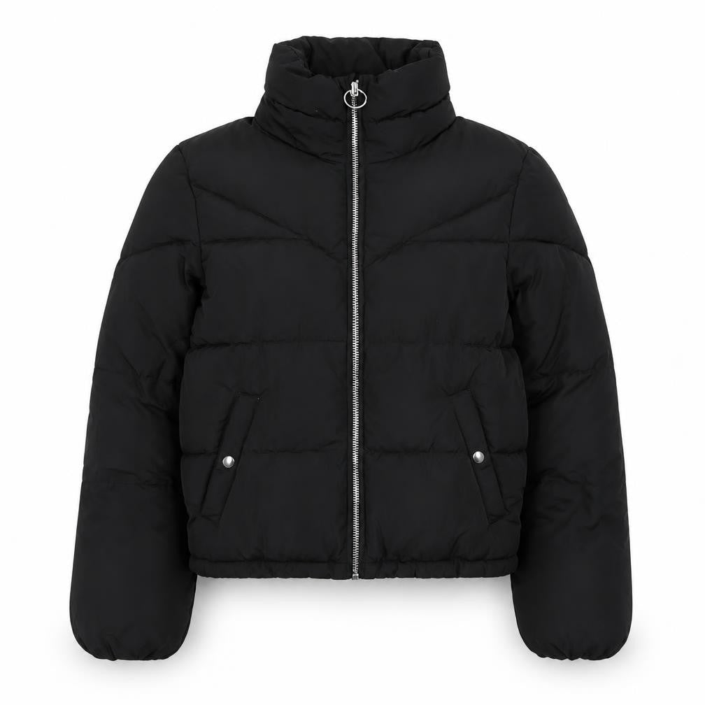 Bershka Women Black Short Puffer Jacket Size S Zip Quilted Winter Coat