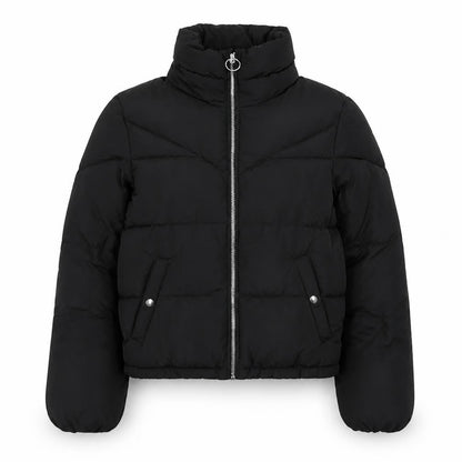 Bershka Women Black Short Puffer Jacket Size S Zip Quilted Winter Coat