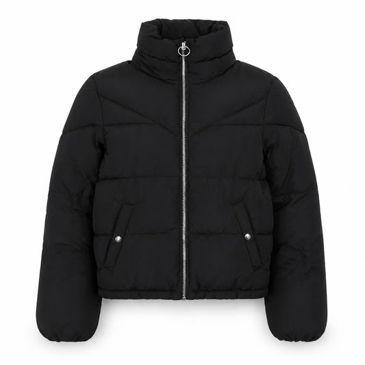 Bershka Women Black Short Puffer Jacket Size S Zip Quilted Winter Coat